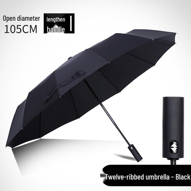Large Dual-Use 12-Rib Auto Folding Umbrella, Windproof & Sun/Rain Proof, for Two People, Men & Women, Durable & Simple Design