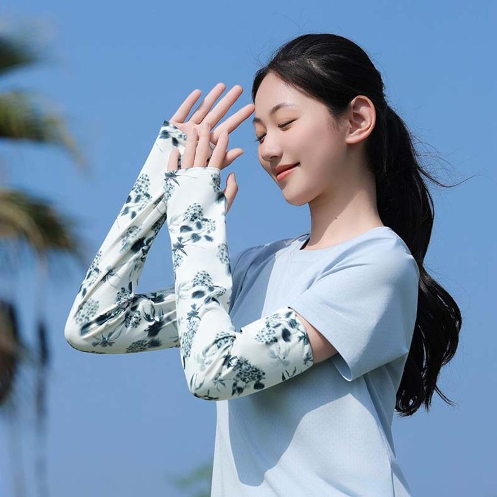 3pcs Quick Drying Floral Ice Silk Mask UPF50+ Sunshade Arm Cover Women Sunscreen Veil  Outdoor
