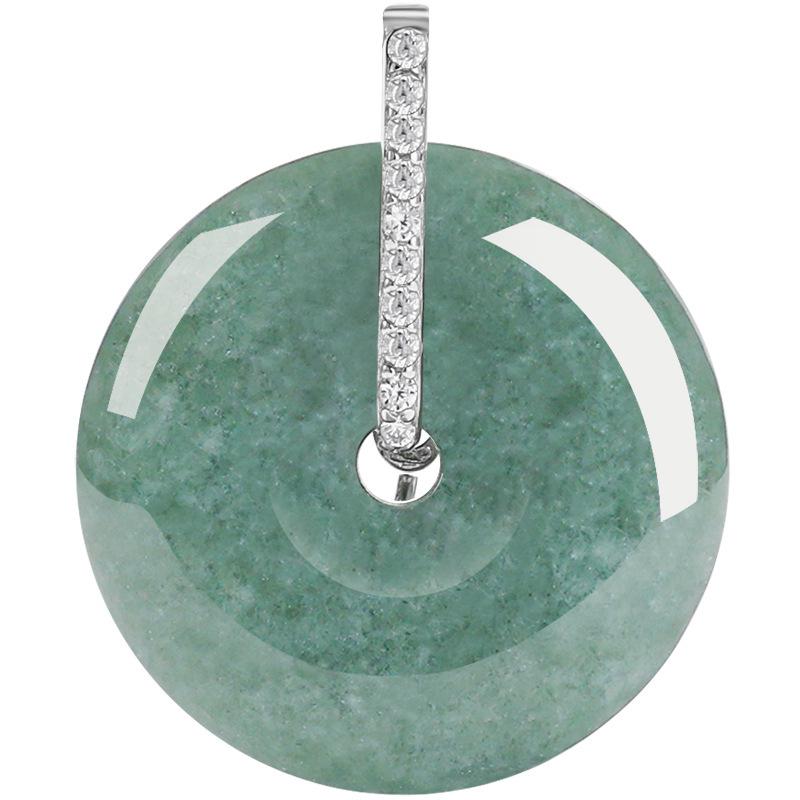 A-Grade Natural Jade Bean Green Ping'an Buckle Pendant with S925 Silver Necklace for Women.