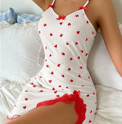 2026 популярный красивый сексуальный простой повседневный принт разрезы кружево бант бретельки S красный