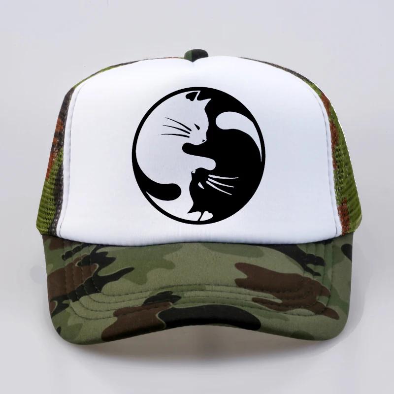Yin Yang Cats Baseball caps Unisex Women Funny Cute Cat hats Summer Mesh Net Trucker Cap fashion print Snapbacks hat