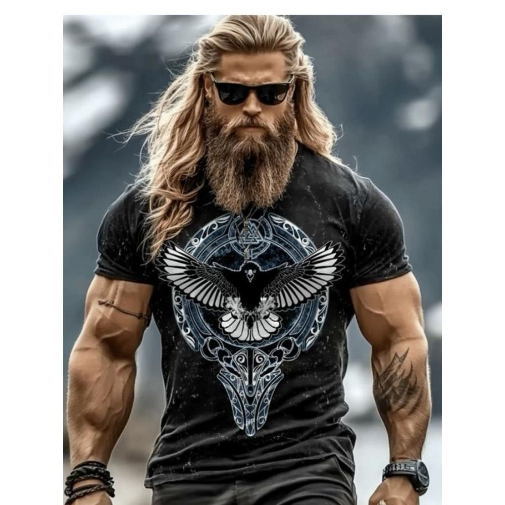Tribal Style 3D Wolf Print Men's T-shirt Men's Sports And Fitness Short-sleeved Shirt Outdoor Street Men's Fashionable Top