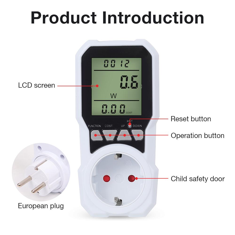 Electric Power Energy Meter LCD Digital Power Meter Socket KWH Electricity Consumption Volt Monitoring Household Energy Analyzer