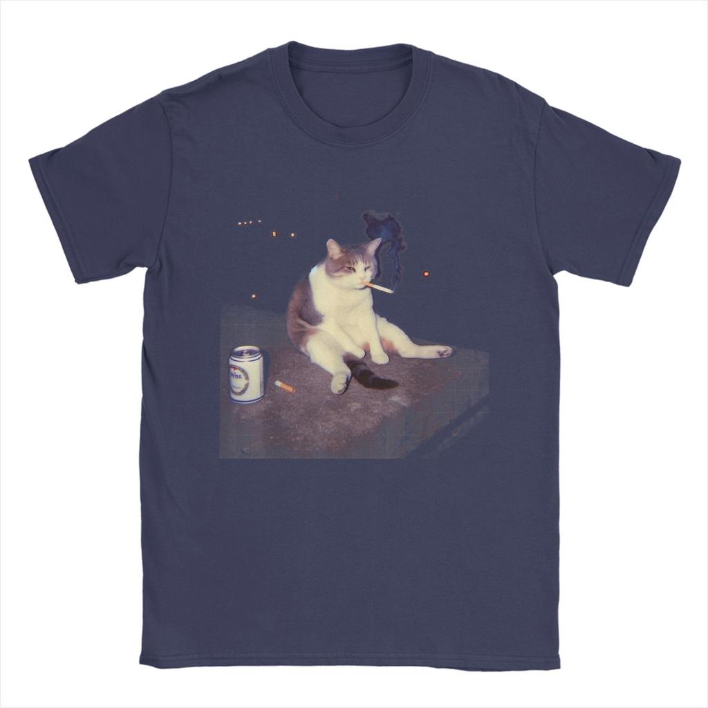 Cigarette Kitten Funny Smoking Cat Meme Stupid Brainrot Summer T Shirts Cotton Hipster Tshirt For Couple Short Sleeves Top Tees