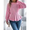 Women's Solid-color Braided Waist-cinched Ruffled Long-sleeved Pullover Sweater for Autumn and Winter