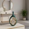 Ceramic Vase Forest-Inspired-Inspired with Gold-Toned Oval Inset Rustic