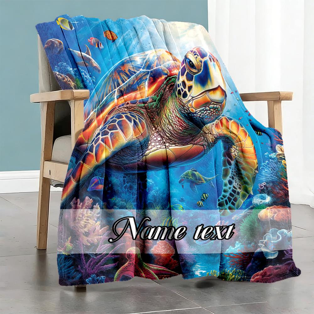 Sea Turtle Personalized Text Blanket Lightweight Customizable Blanket Soft & Cozy Perfect for Picnics Nap Chair Sofa Four Seasons Universal