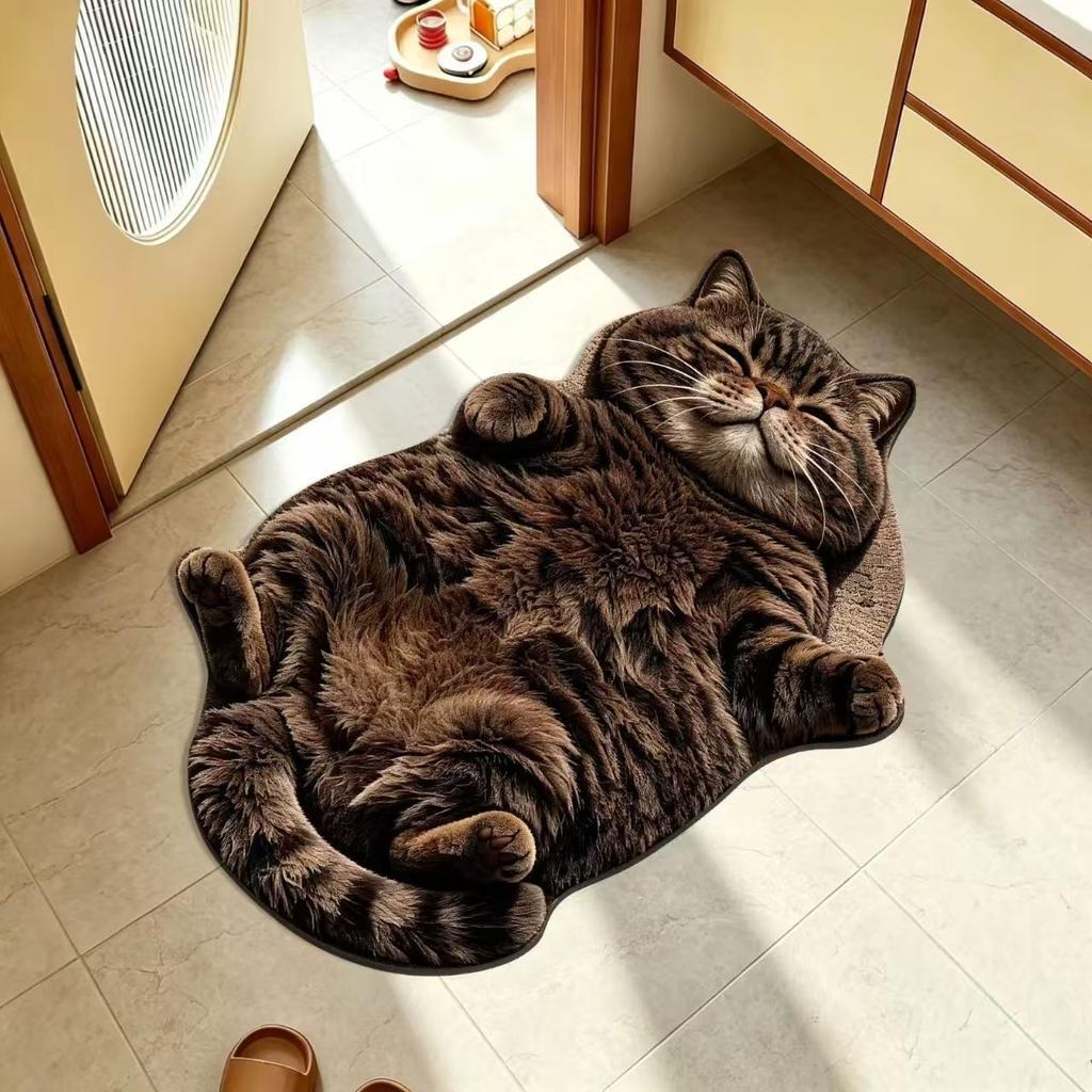 Felpudo de Piso Silicoflora Visión de Gato 3D, Felpudo de Piso para Baño del Hogar, Felpudo de Pie Absorbente de Agua de Secado Rápido, Felpudo de Baño Fácil de Limpiar