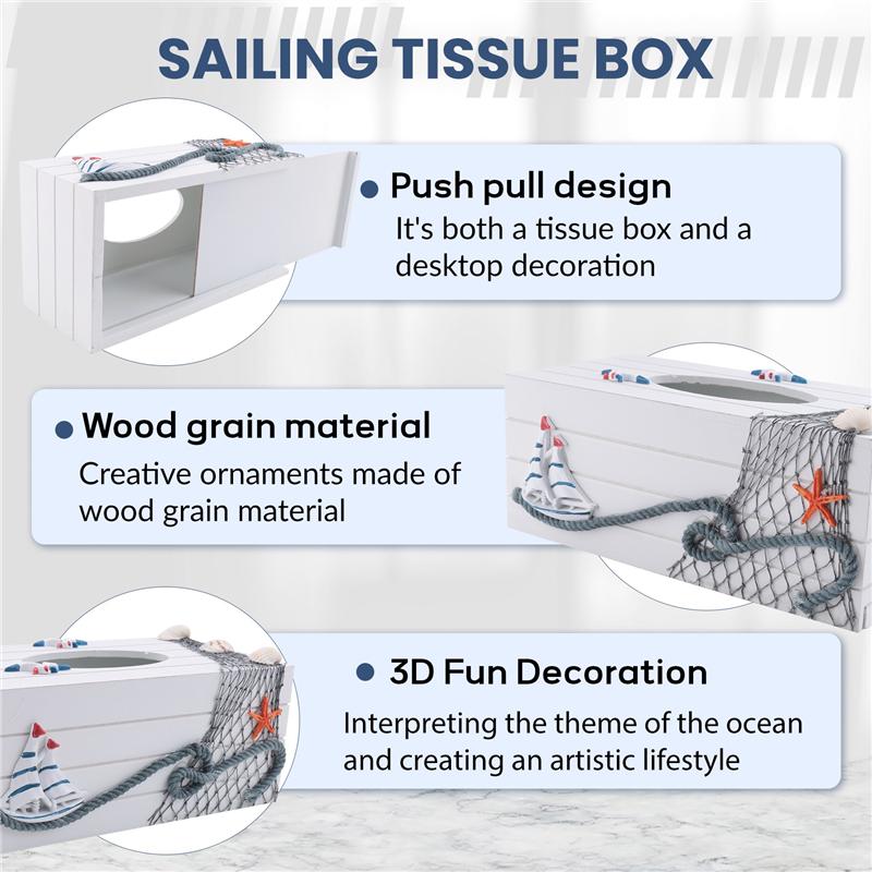 

Mediterranean Style Marine Series Tissue Box Cover Paper Towel Box Home Decoration Toilet Paper Holder Wooden Tissue Box-A87Q picture color
