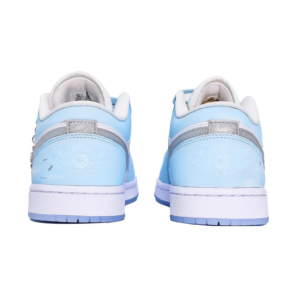 Jordan Air Jordan 1 Slip Resistant Abrasion Resistant Low Top Vintage Basketball Shoes Unisex Blue Silver DC0774-105(Team1083-)