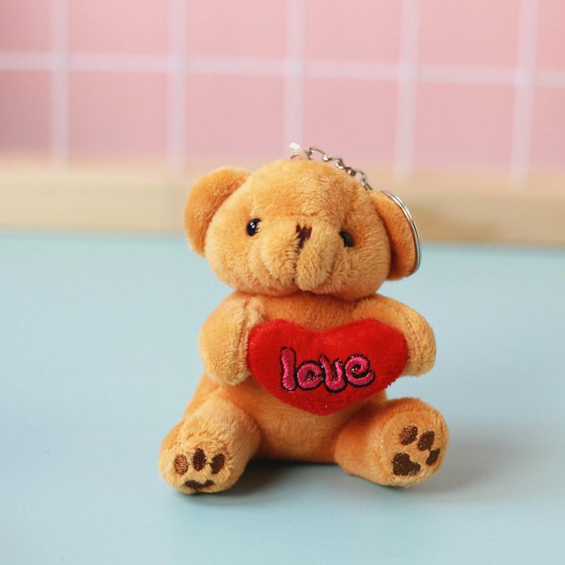 Cute Sitting Teddy Bear with Heart Plush Toy Doll Creative Heart-Holding Doll Balloon Bear Keychain Bag Pendant Custom Logo 10cm коричневый