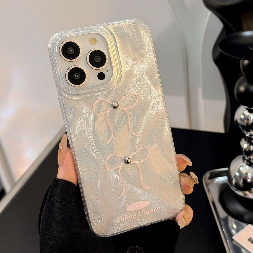 Electroplated silver bead bow is suitable for iPhone16promax Apple 14 laser mobile phone case 12/13 large hole 15.