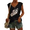 2023 Trendy Women's V-neck Print Cap Sleeve Loose T-shirt Top