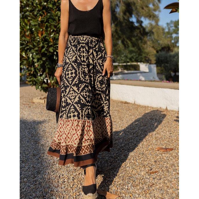 New Half Length Skirt Summer Edition Printed Loose Splicing Large Swing Skirt For Women