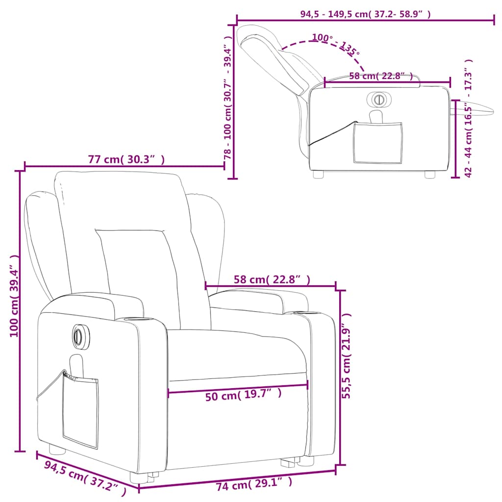 Electric Massage Recliner with Rising Function Brown Synthetic Leather