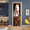 3D Door Stickers Murals Peel and Stick - White Horse Wooden Door - Door Wallpaper Self-Adhesive Door Decals Removable PVC Waterproof Door Poster for