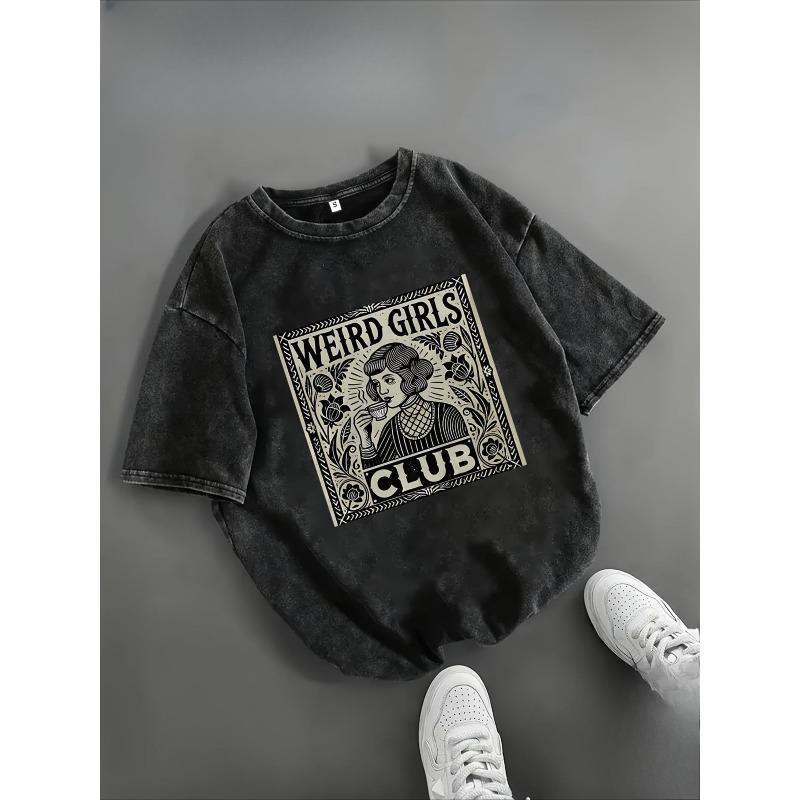 

A Trendy Graphic Printed Washed T-Shirt - Thick, Featuring a Vintage Street Style with a Round Neck And Short Sleeves, Perfect for Casual Wear 5XL