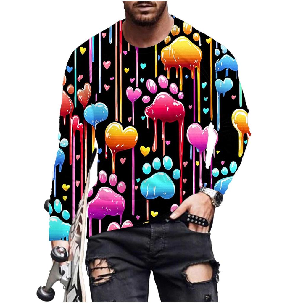 Men's Autumn and Winter 3D Printed Crew Neck Long Sleeve T-Shirt Fashion Versatile Trend Breathable Casual