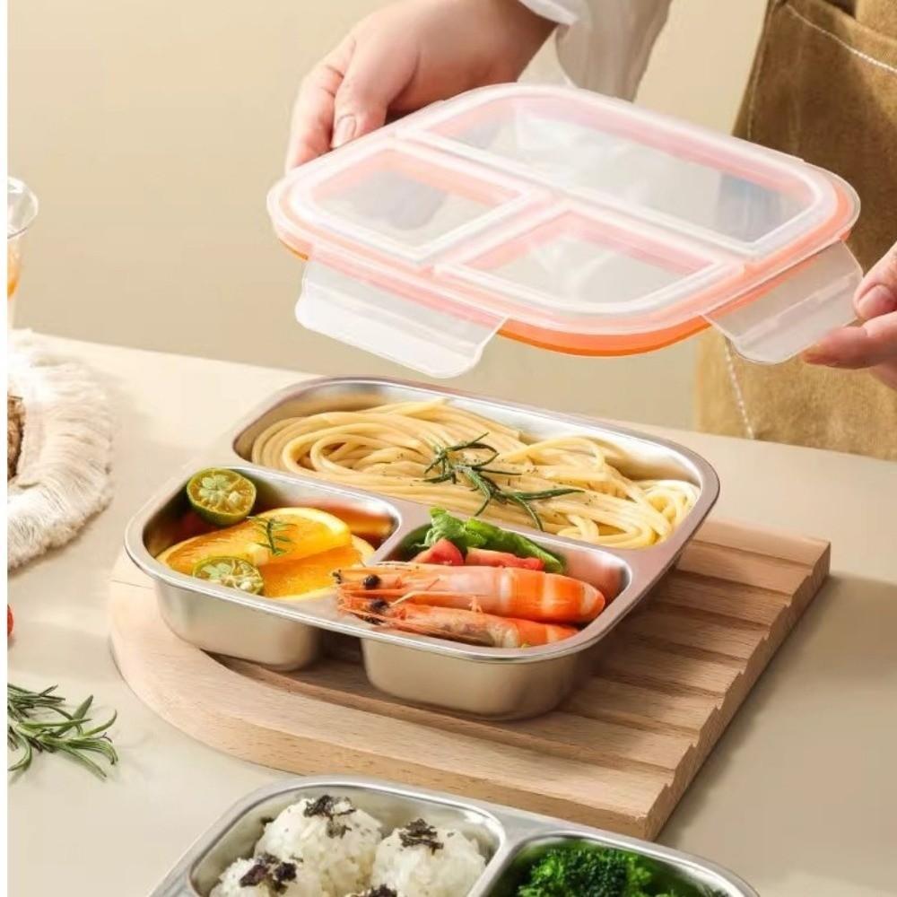 Leak Proof Food Container 3/ 4 Grids Student Meal Plate Stainless Steel  Lunch Box  Picnic