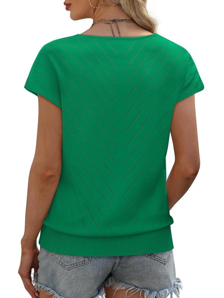 2026 Summer Hot Trend Beach Vacation Cap Sleeve V-Neck Hollowed-Out Casual Knit Sweater for Women