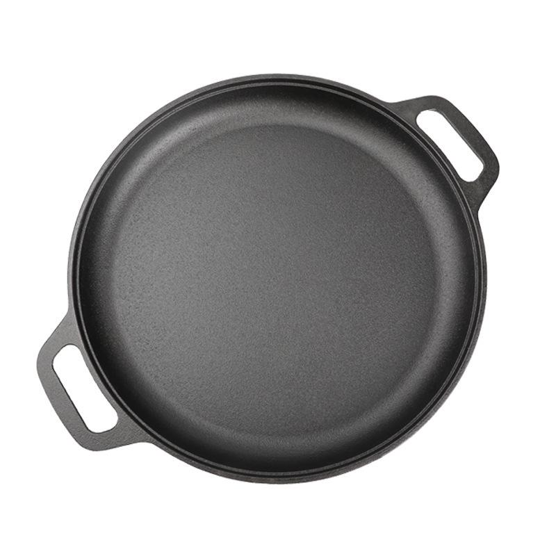 Cast Iron Flat-Bottomed Frying Pan: Double-Ear Water-Fried Bun, Thick Pizza & Pancake Griddle
