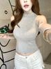 #Summer New Spice Girl Style Turtleneck Sleeveless Solid Color Splicing Vest Slim Fixed with Chest Pad Top