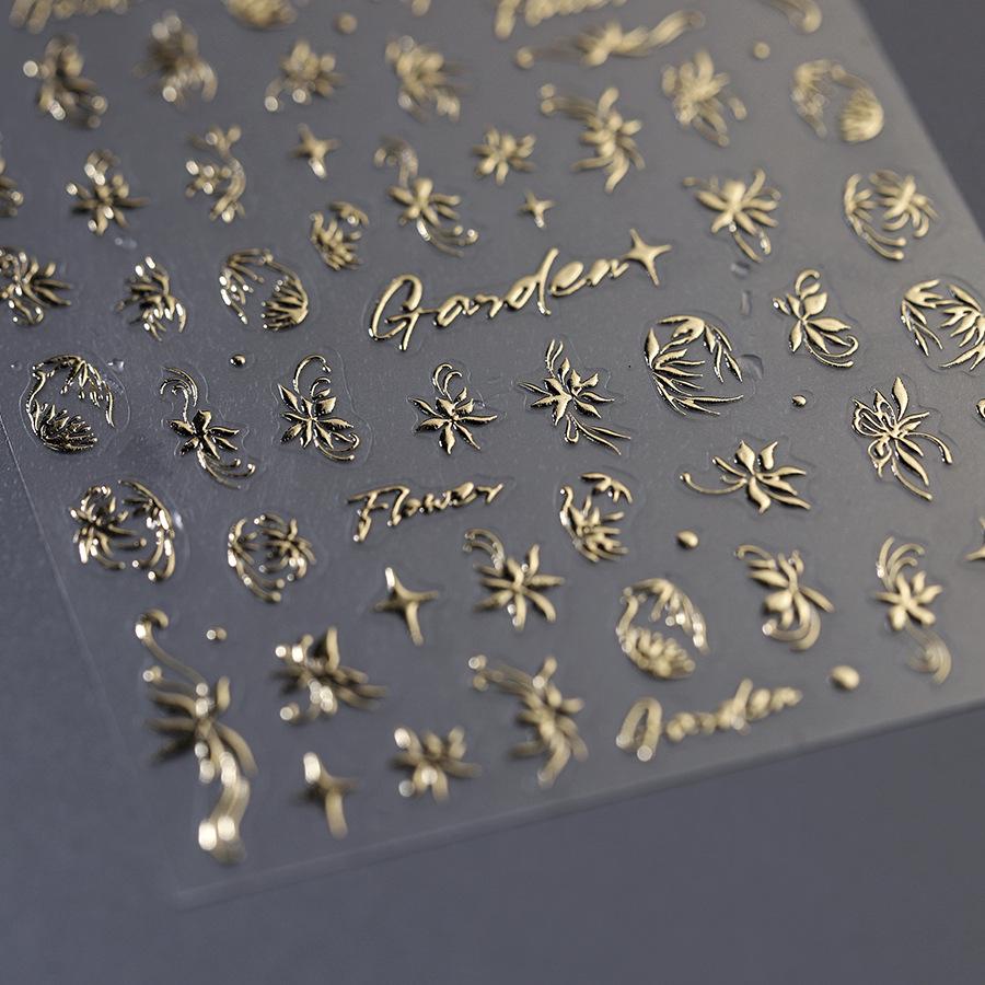 TENSOR Frosted 3D Gold Pattern Self-Adhesive Nail Stickers, Hot Stamping Series M-786