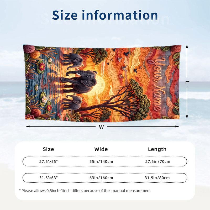 Elephant Theme Beach Towel Personalized Custom Name & Text Soft Quick Dry Beach Towel for Swimming Travel