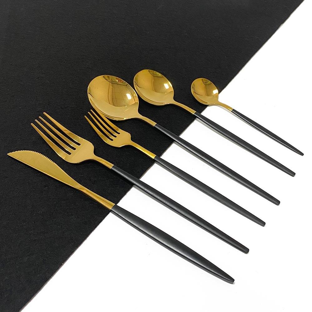 30Pcs White Gold Cutlery Set 18/10 Stainless Steel Dinnerware Set Knife Dessert Fork Spoon Silverware Kitchen Tableware Set