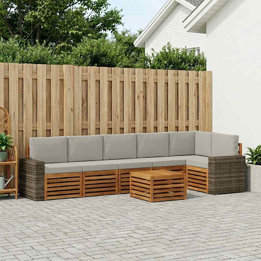 Corner Sofa Set 7 pcs Natural and Light Grey Solid Acacia Wood