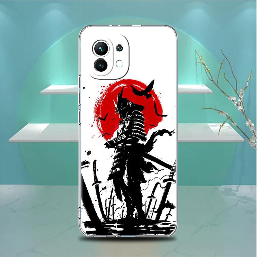 Landscape Ink Painting Japan Samurai Art Clear Case For Xiaomi Mi Poco X3 NFC M3 Pro F3 F1 11 Lite 12 Note 10 11T 9T Phone Cover