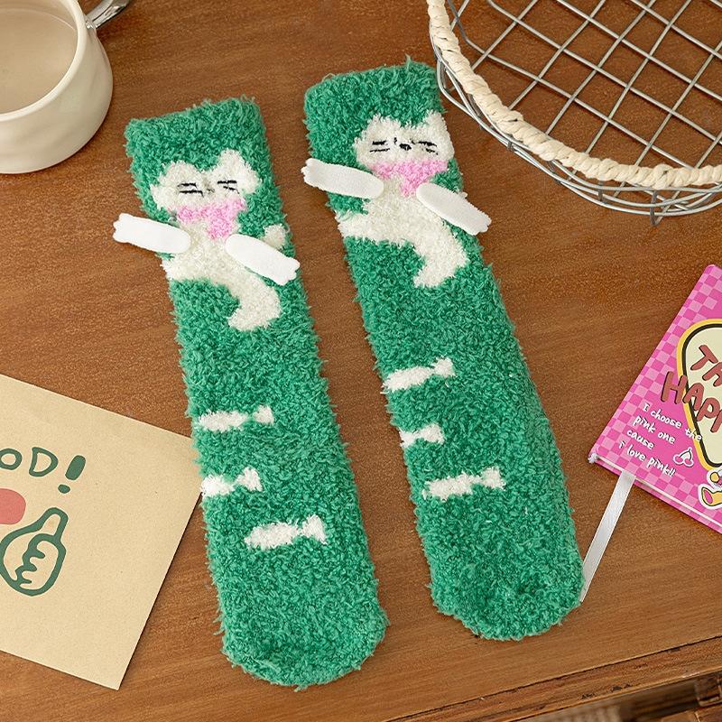 Baby Socks Cartoon Animal Cute Sweet Mid Tube Socks Winter Thick Soft Comfortable Girls Boys Coral Fleece Floor Socks