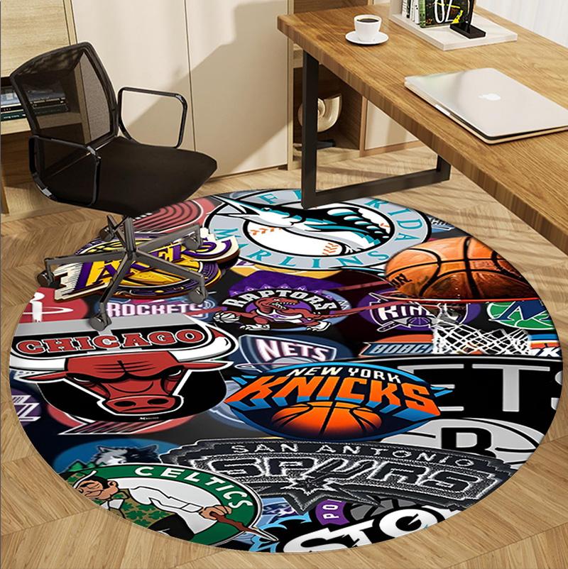 NBA Pattern Round Rug, Indoor/Outdoor Mat, for Picnic, Gameroom, Bedroom, Office, Living Room, Home Decor Carpet, Birthday Gift