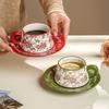 French Beauty Flower Coffee Cup With Saucer Gift Box English Retro Coffee Cup Red Festive Cup Souvenir