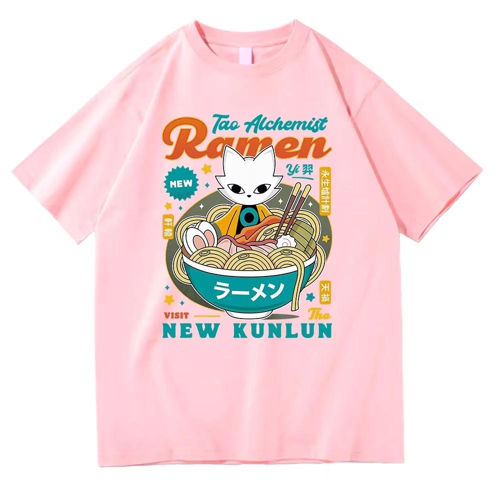Nine Sols Yi Ramen T Shirt Fashion Men Aesthetic Funny Cute Cat Noodle T-Shirt Unisex High Quality Noodles Cotton Tees Shirts