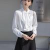 [SYitong] Women's Long-Sleeved Plain Blouse, Stylish, Washable, Collarless, White/Pink, Lined, Business/Office, Cute, Popular, Date, Outing, Commuting