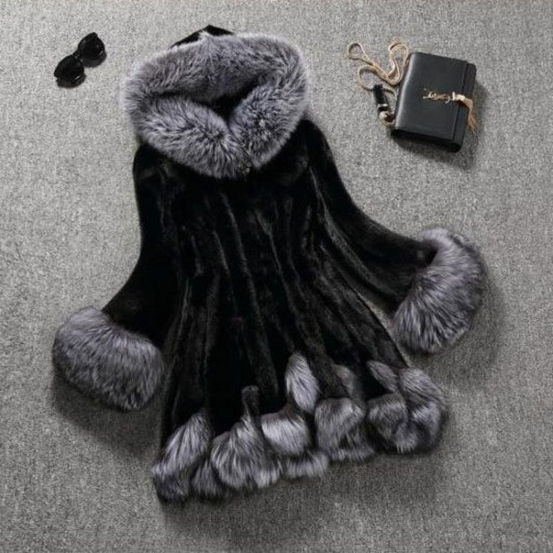 New imitation fur women's coat long imitation fox hair middle coat cotton coat