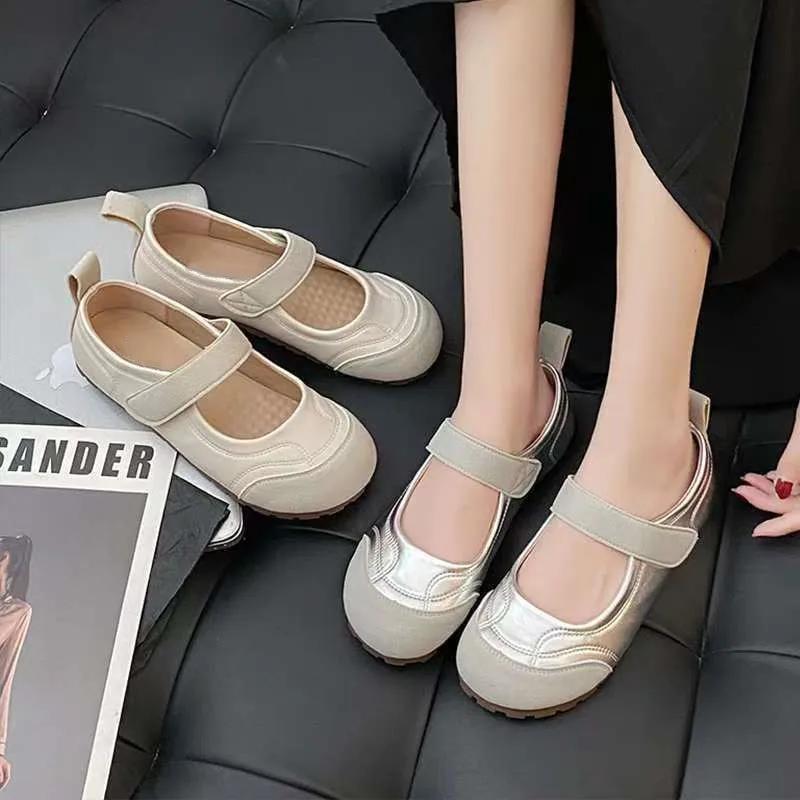 Single Shoe Woman Summer New Shallow Mouth Adjustable  Straps Design Casual All-match Flat Bottom Mary Jane Puff Shoes