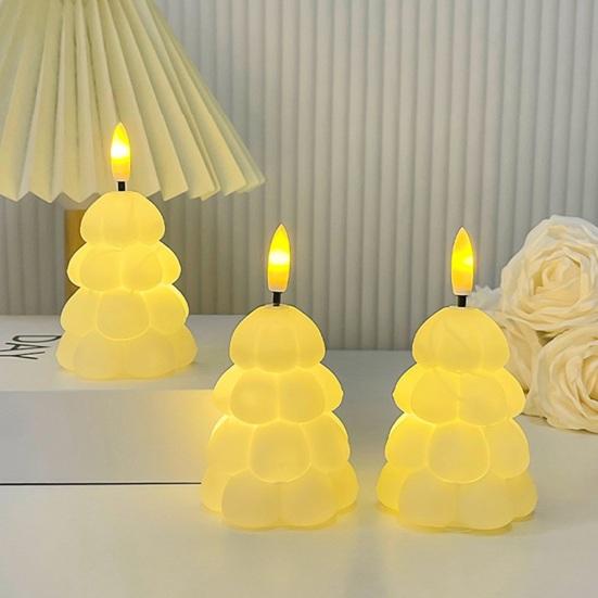 Warm White Decorative Lighting Christmas Tree Shaped Flameless LED Candles, Battery Operated Flickering Candle Themed Accent Light, Holiday