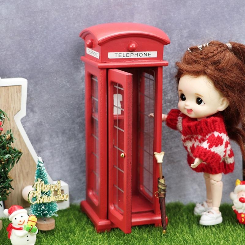 Mini Phone Booth Model Dollhouse Decorative Miniature Red British Phone Booth Micro Landscape Scenery Ornament Prop