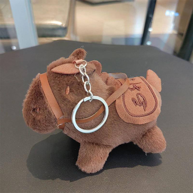 Plush Pony Charming Keychain In Deep Coffee With Silver Rings Great For Ages All