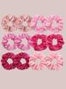 12pcs Women New Satin Fabric Scrunchies Pink Color Ponytail Holders Simple Solid Color Hair Ties Hair Accessories Hair Ties Hair
