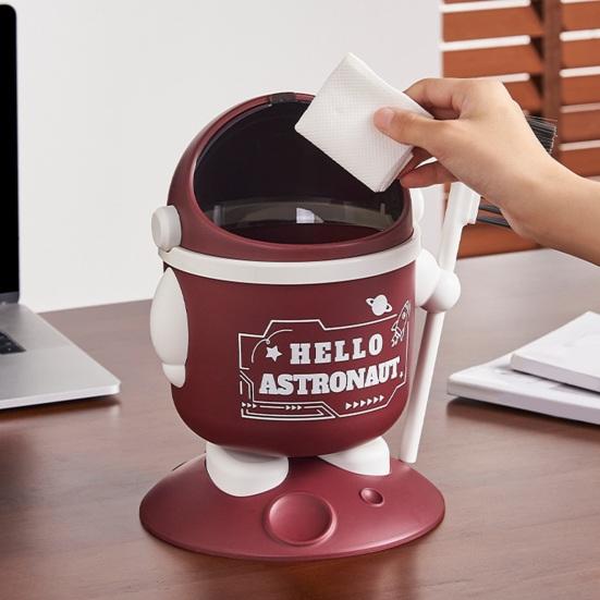 Astronaut Table Trash Can Mini Desktop Garbage Can with Lid Cute Spaceman Wastebasket with Brush for Home Office Bedroom Desk Dressing Table
