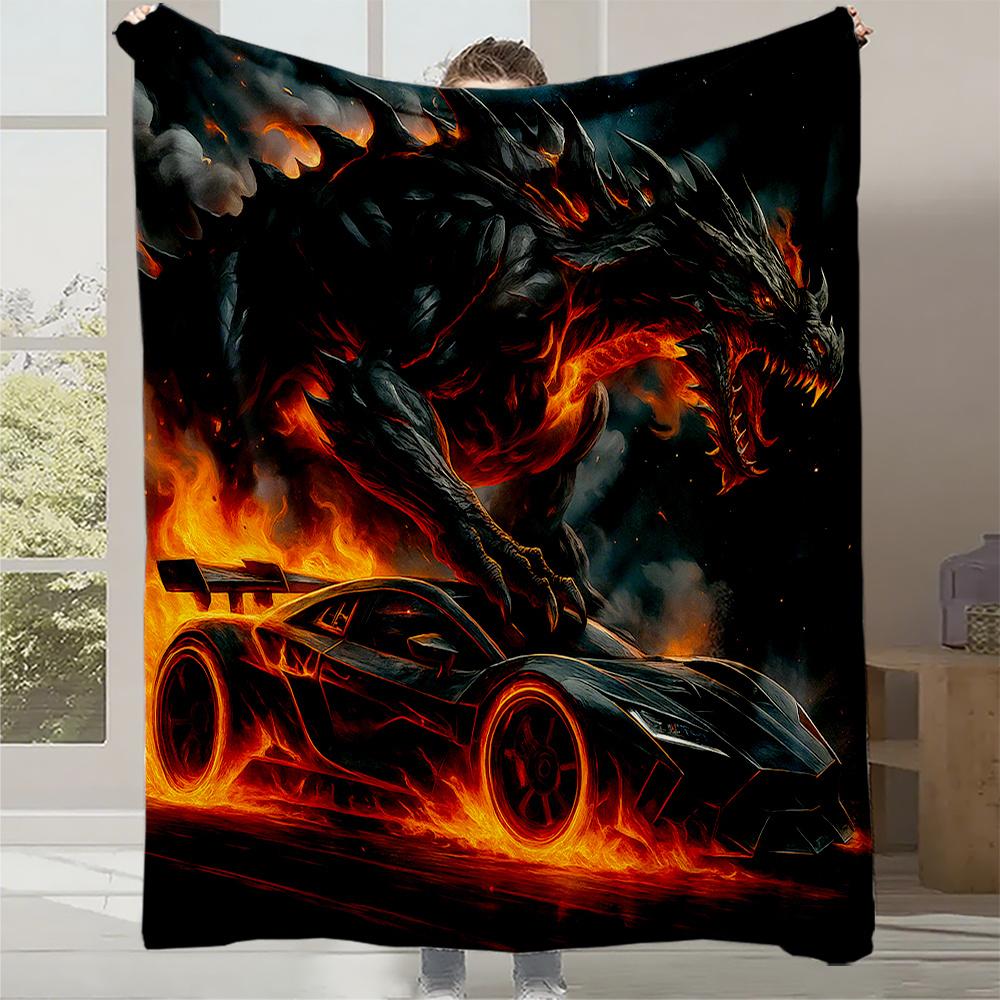 

1pc, Epic Flame Dragon Printed Fleece Blanket, High Weight Fleece Blanket, Skin-Friendly Warm Blanket | a Must-Have Item for Aut 130x150cm