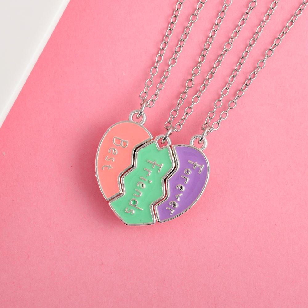 A Girl 3Pcs/set Heart-shaped Stitching Letter Best Friend Necklace BFF Friendship Jewelry Gifts for Girls