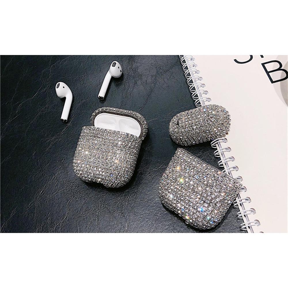 Custodia per auricolari tempestata di diamanti, custodia per auricolari con diamanti ad acqua con copertura protettiva per auricolari con diamanti, custodia protettiva adesiva con diamanti per Apple Airpods