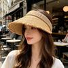 Hollow Top Sun Hat, Foldable Braided Straw Hat with UV Protection, Breathable Design Wide Brim Hat for Summer Travel Outdoor Activities