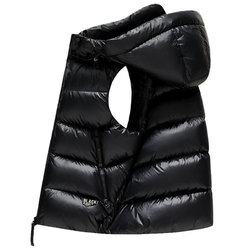 Podzimní a zimní pánský a dámský stejný styl černá zlatá odnímatelná kapuce husí prachové peří vesta zesílená módní teplá vesta trendy péřová vesta