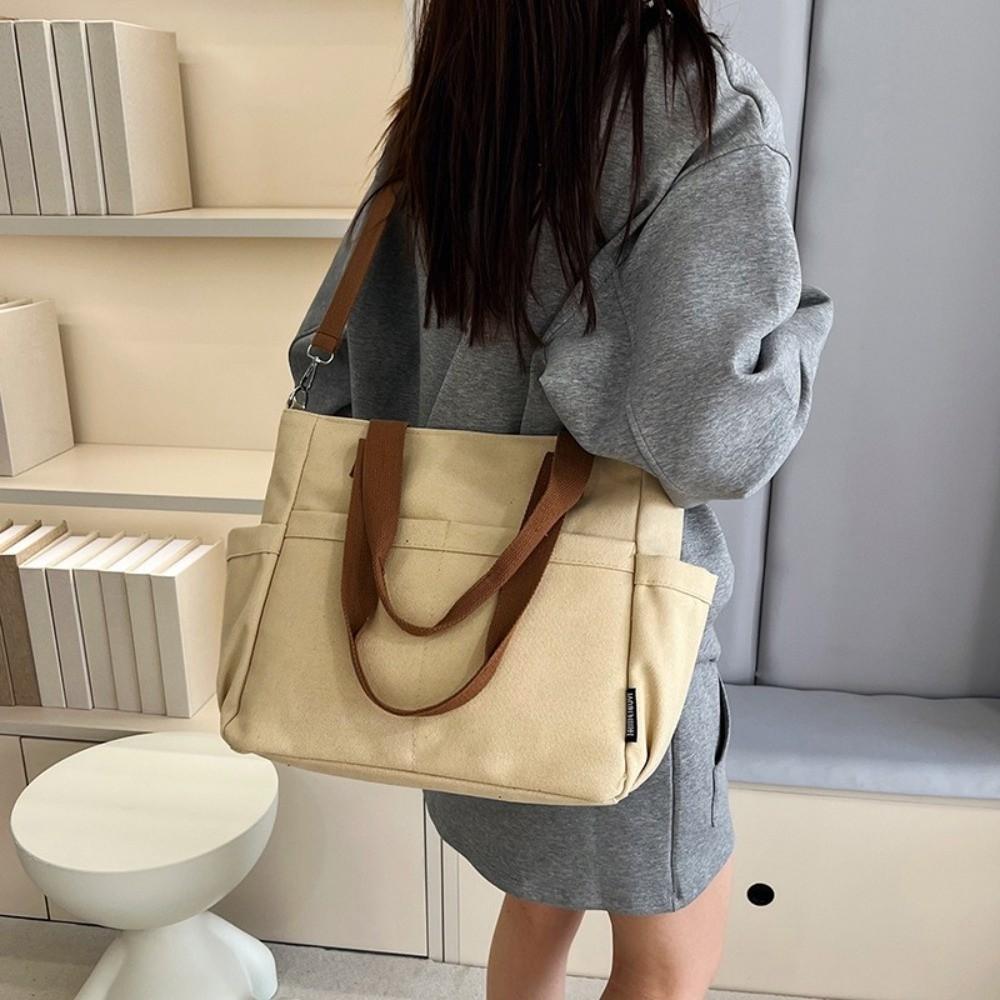 Thickened Canvas Handbag Multi-Pocket Storage Pouch Simple Large Capacity Tote Bag Shopping