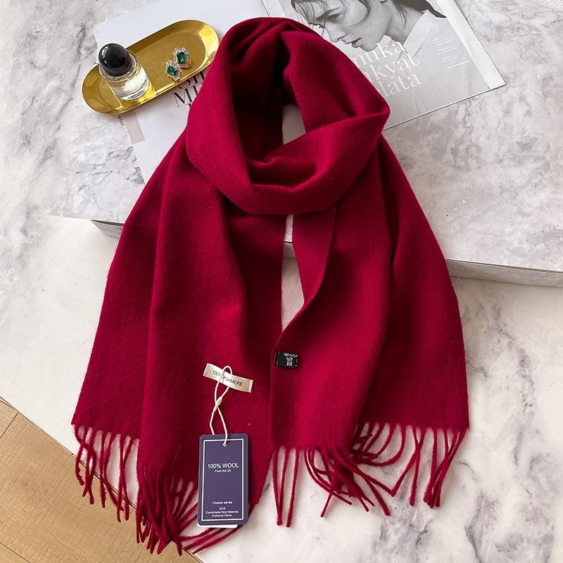 100 Cashmere Scarf Women's Autumn and Winter Versatile Burgundy Scarf Winter Premium Gift